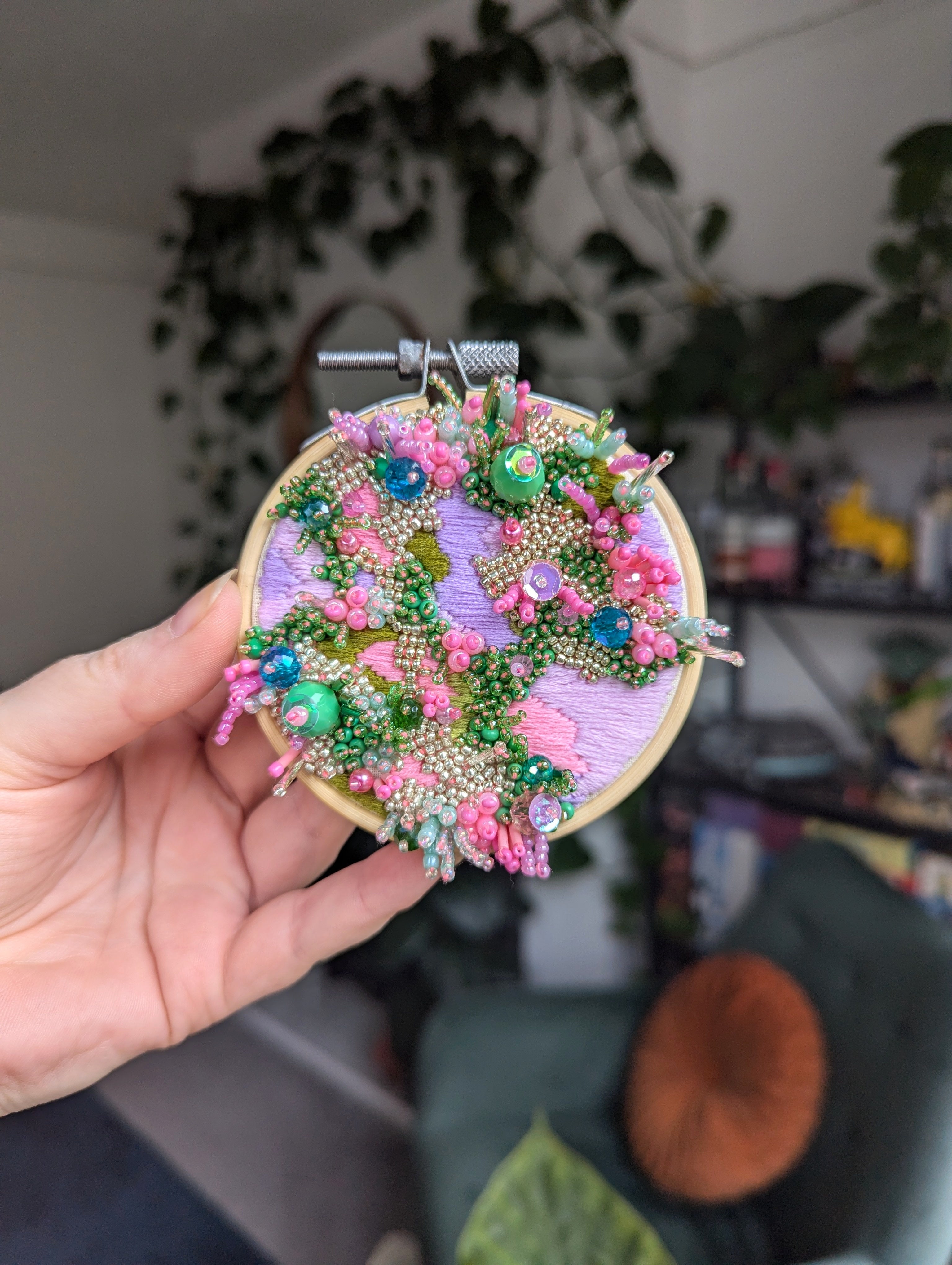 Velvet Jungle / Beaded Embroidery Hoop