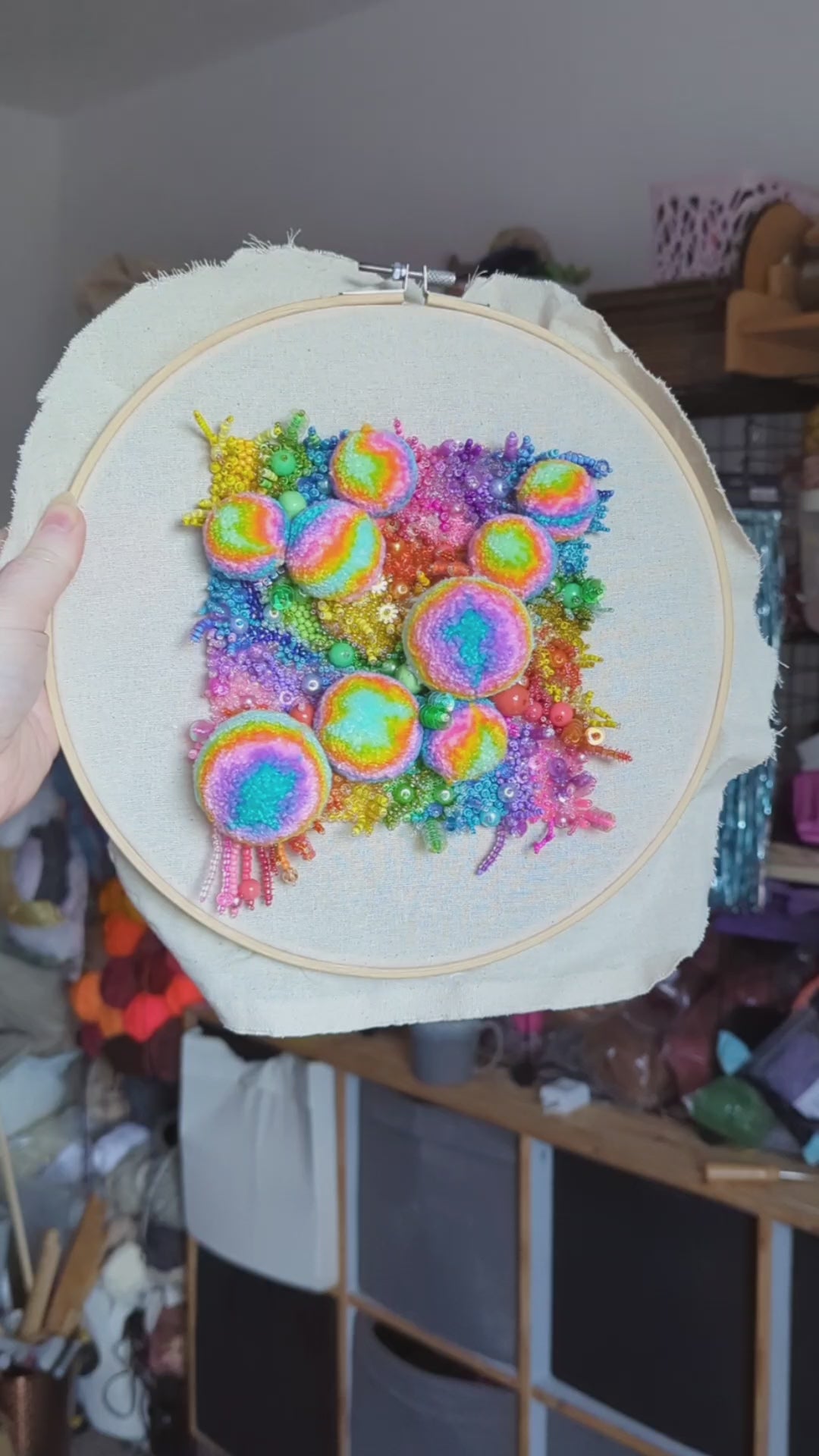 Large Rainbow Framed Pom Fungi